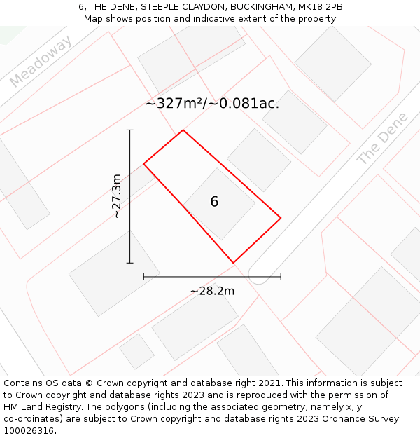 6, THE DENE, STEEPLE CLAYDON, BUCKINGHAM, MK18 2PB: Plot and title map