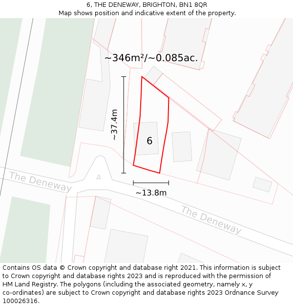 6, THE DENEWAY, BRIGHTON, BN1 8QR: Plot and title map