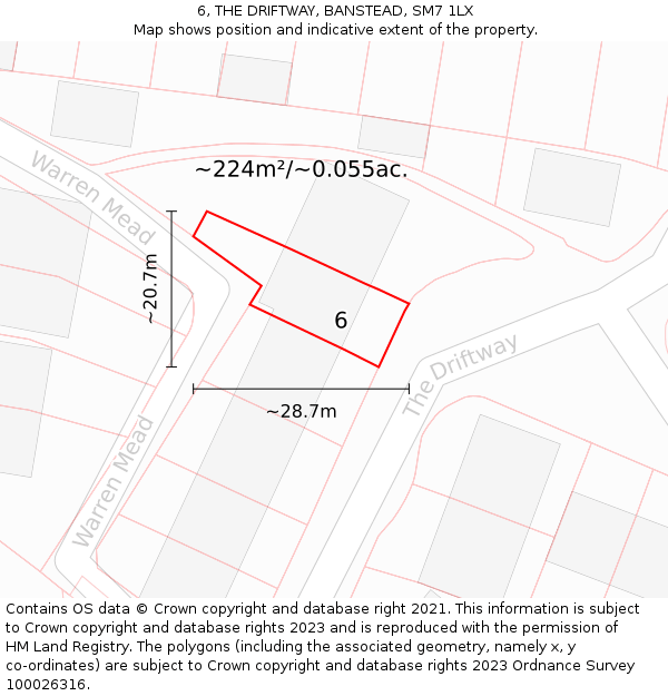 6, THE DRIFTWAY, BANSTEAD, SM7 1LX: Plot and title map