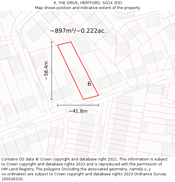 6, THE DRIVE, HERTFORD, SG14 3DD: Plot and title map