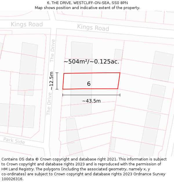 6, THE DRIVE, WESTCLIFF-ON-SEA, SS0 8PN: Plot and title map