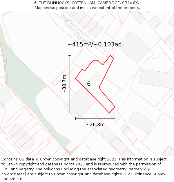 6, THE DUNNOCKS, COTTENHAM, CAMBRIDGE, CB24 8XU: Plot and title map