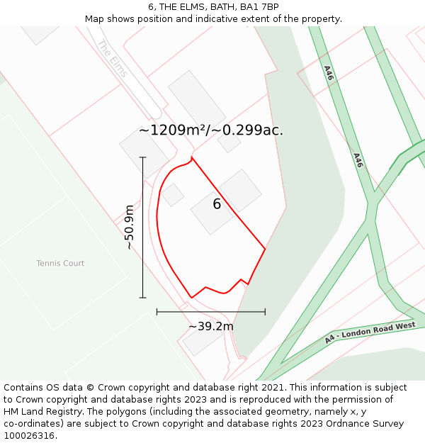 6, THE ELMS, BATH, BA1 7BP: Plot and title map