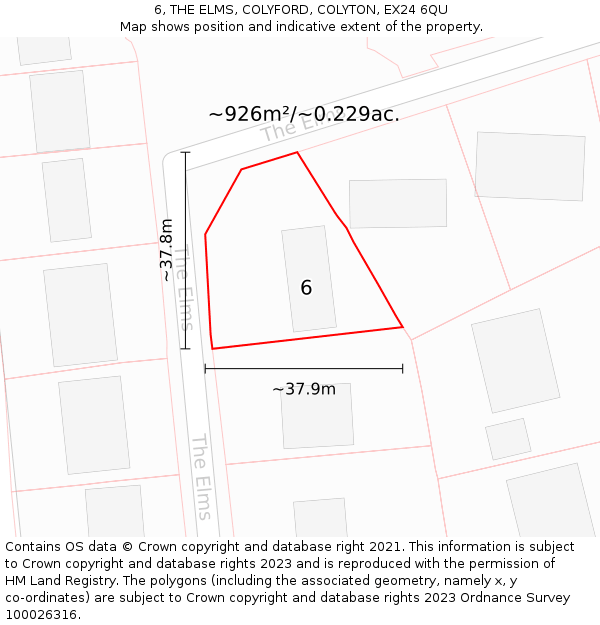 6, THE ELMS, COLYFORD, COLYTON, EX24 6QU: Plot and title map