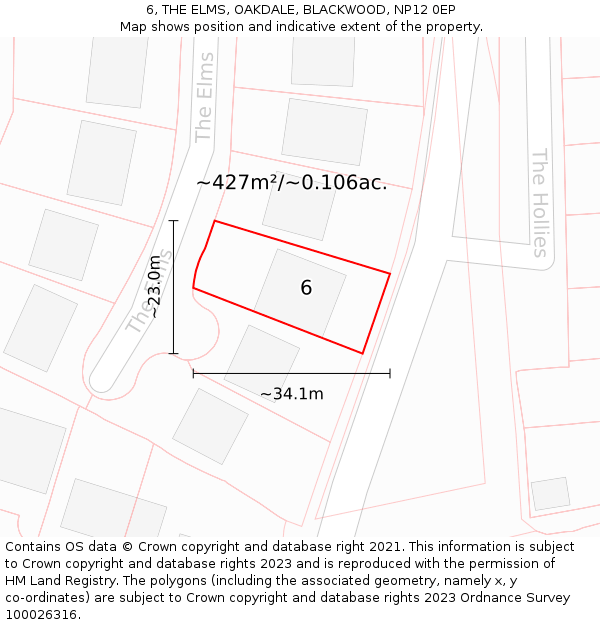 6, THE ELMS, OAKDALE, BLACKWOOD, NP12 0EP: Plot and title map