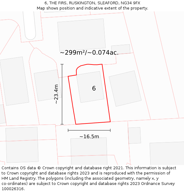 6, THE FIRS, RUSKINGTON, SLEAFORD, NG34 9FX: Plot and title map