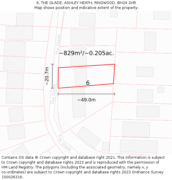 6, THE GLADE, ASHLEY HEATH, RINGWOOD, BH24 2HR: Plot and title map