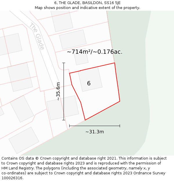 6, THE GLADE, BASILDON, SS16 5JE: Plot and title map