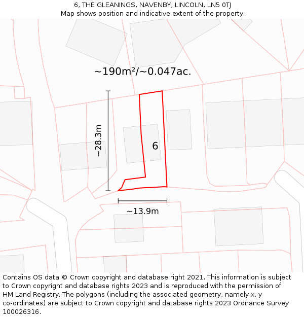 6, THE GLEANINGS, NAVENBY, LINCOLN, LN5 0TJ: Plot and title map