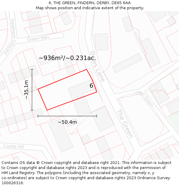 6, THE GREEN, FINDERN, DERBY, DE65 6AA: Plot and title map