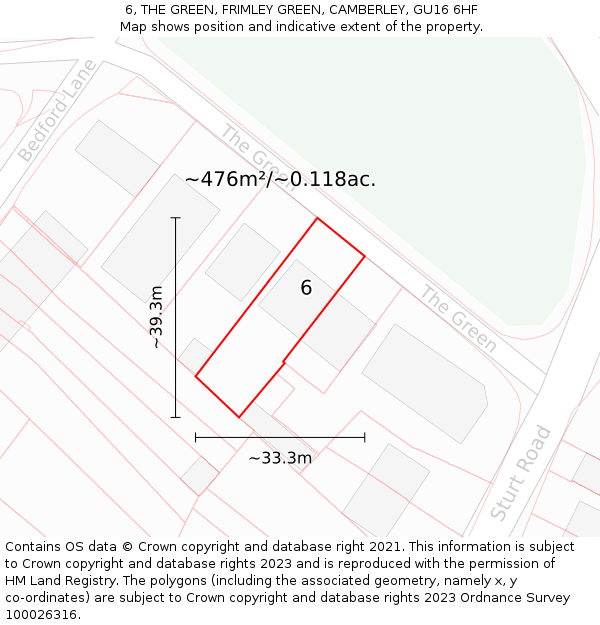 6, THE GREEN, FRIMLEY GREEN, CAMBERLEY, GU16 6HF: Plot and title map