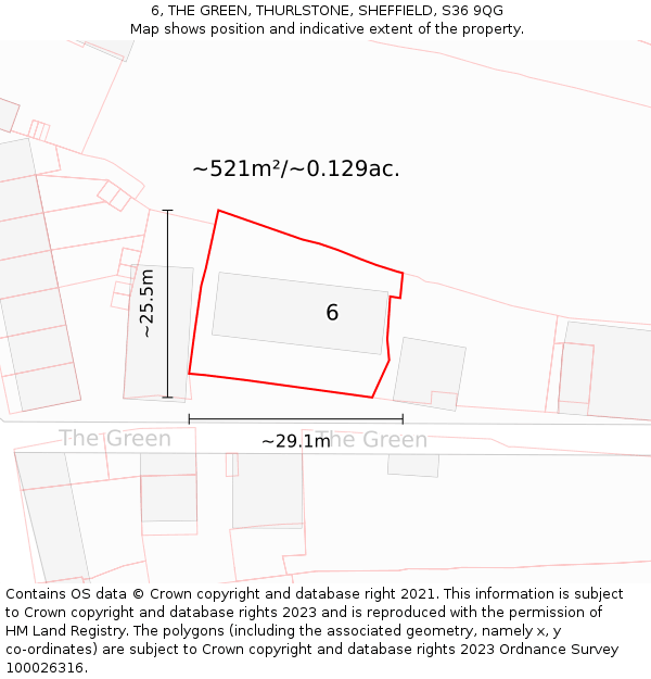 6, THE GREEN, THURLSTONE, SHEFFIELD, S36 9QG: Plot and title map