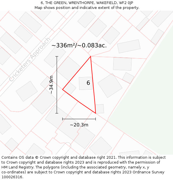 6, THE GREEN, WRENTHORPE, WAKEFIELD, WF2 0JP: Plot and title map