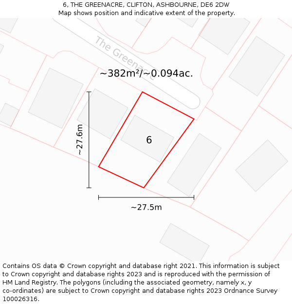 6, THE GREENACRE, CLIFTON, ASHBOURNE, DE6 2DW: Plot and title map