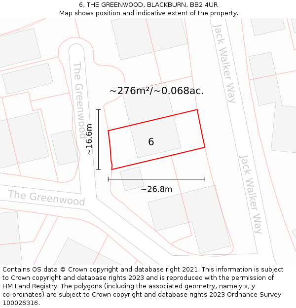 6, THE GREENWOOD, BLACKBURN, BB2 4UR: Plot and title map