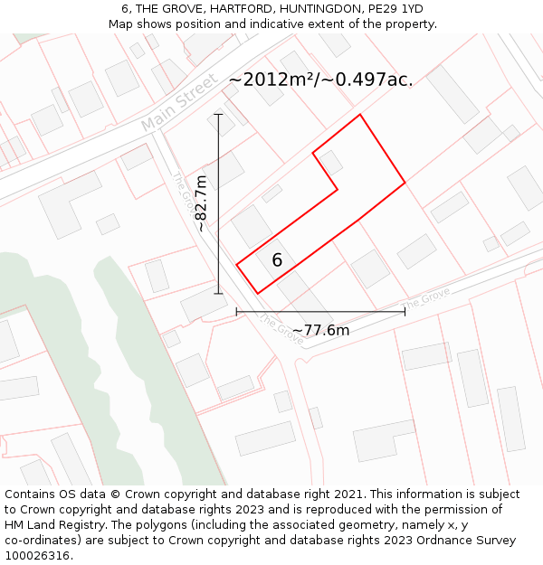 6, THE GROVE, HARTFORD, HUNTINGDON, PE29 1YD: Plot and title map