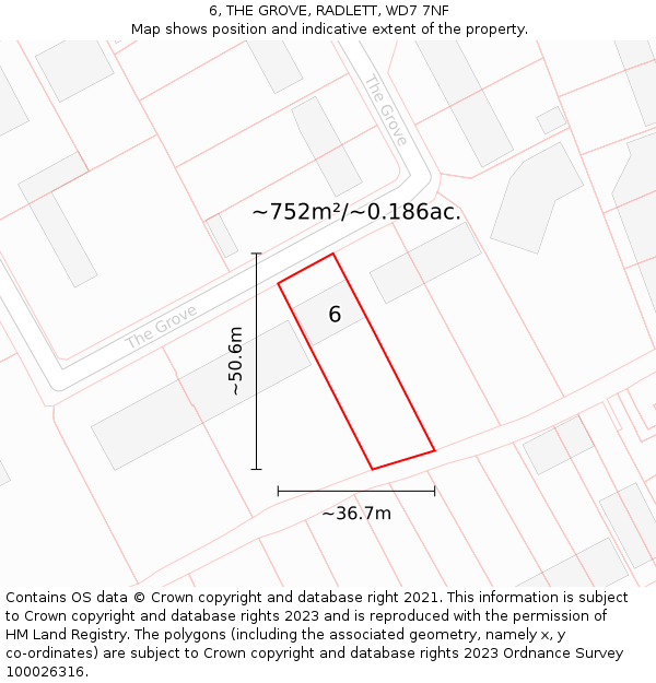 6, THE GROVE, RADLETT, WD7 7NF: Plot and title map