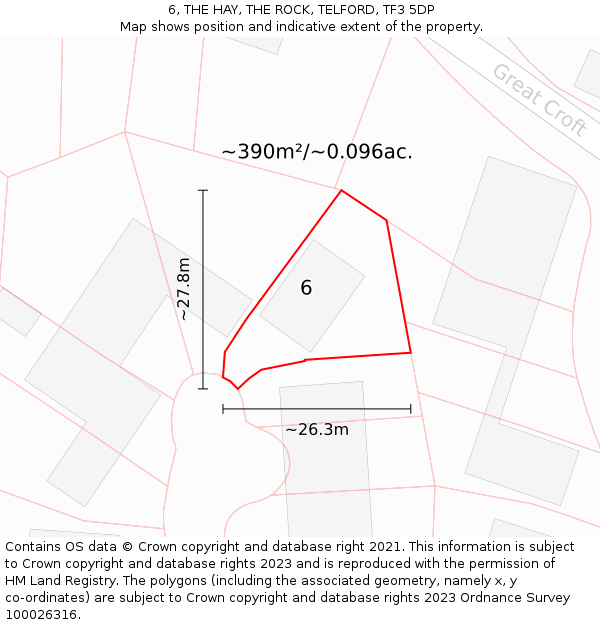 6, THE HAY, THE ROCK, TELFORD, TF3 5DP: Plot and title map