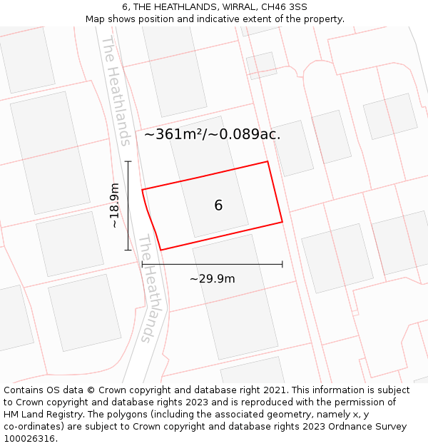 6, THE HEATHLANDS, WIRRAL, CH46 3SS: Plot and title map