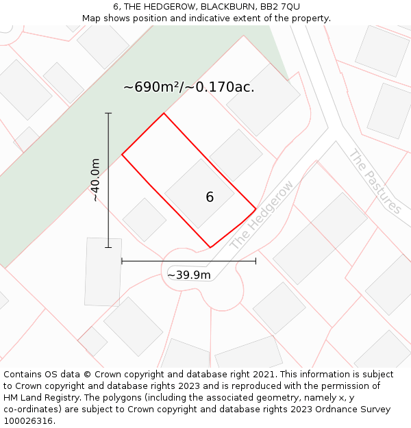 6, THE HEDGEROW, BLACKBURN, BB2 7QU: Plot and title map