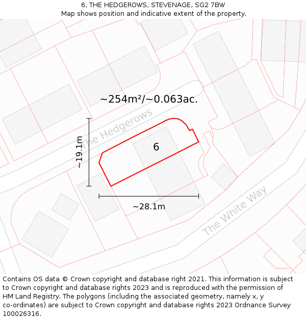 6, THE HEDGEROWS, STEVENAGE, SG2 7BW: Plot and title map