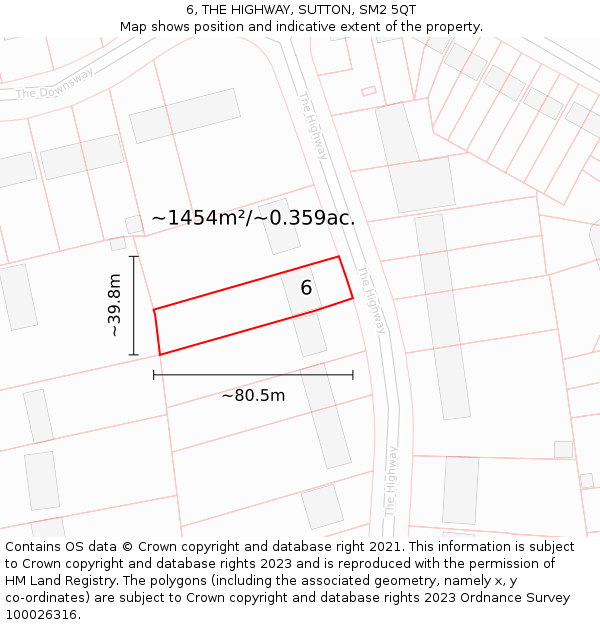 6, THE HIGHWAY, SUTTON, SM2 5QT: Plot and title map