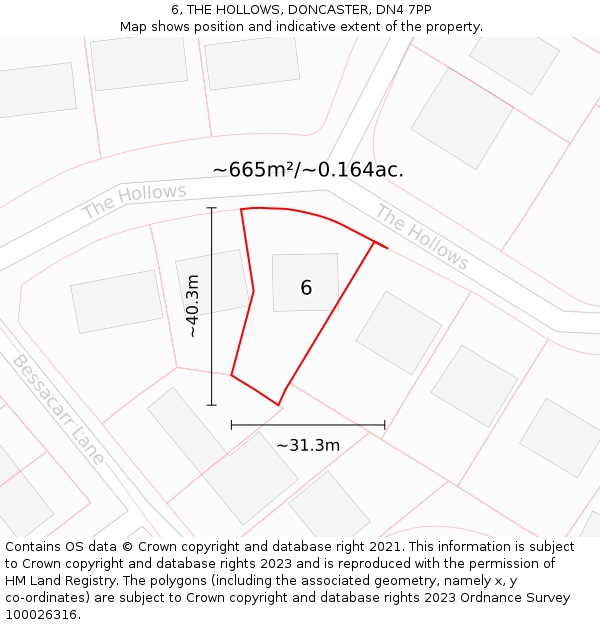 6, THE HOLLOWS, DONCASTER, DN4 7PP: Plot and title map