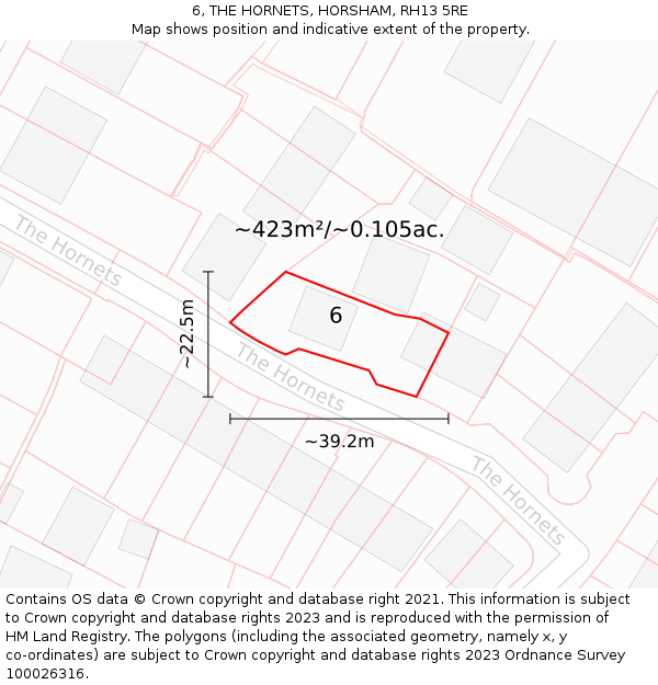 6, THE HORNETS, HORSHAM, RH13 5RE: Plot and title map