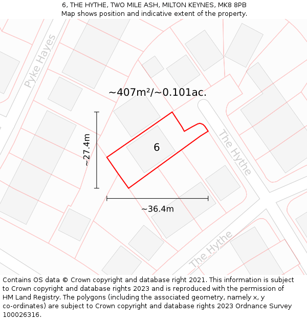 6, THE HYTHE, TWO MILE ASH, MILTON KEYNES, MK8 8PB: Plot and title map