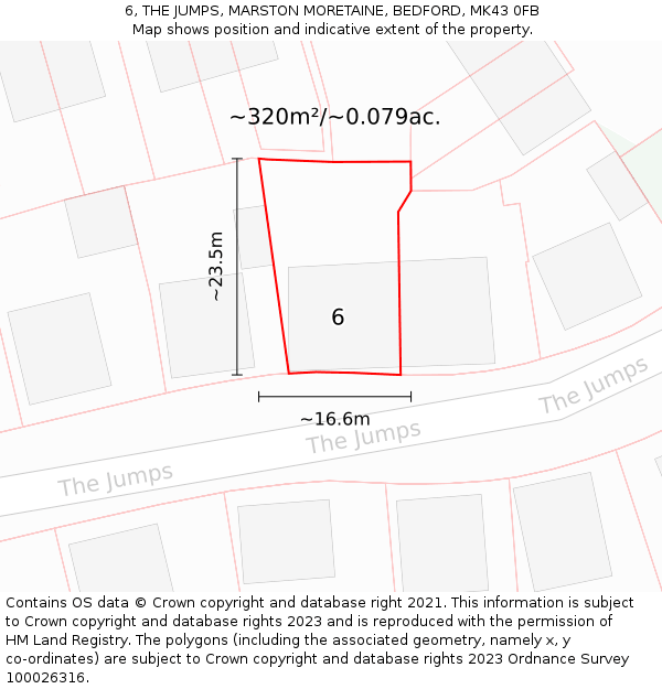 6, THE JUMPS, MARSTON MORETAINE, BEDFORD, MK43 0FB: Plot and title map