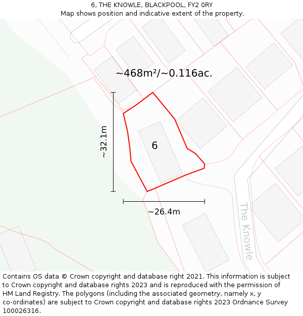 6, THE KNOWLE, BLACKPOOL, FY2 0RY: Plot and title map