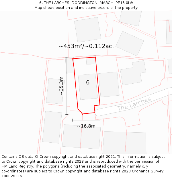 6, THE LARCHES, DODDINGTON, MARCH, PE15 0LW: Plot and title map