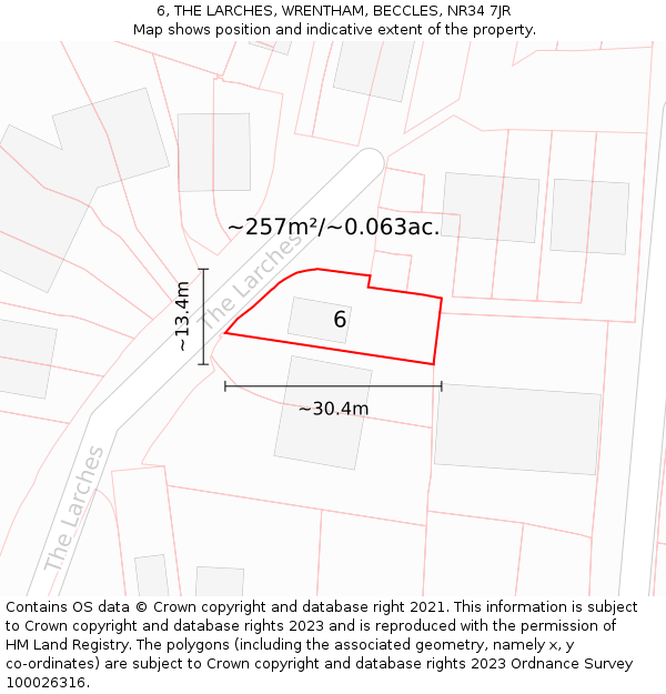 6, THE LARCHES, WRENTHAM, BECCLES, NR34 7JR: Plot and title map