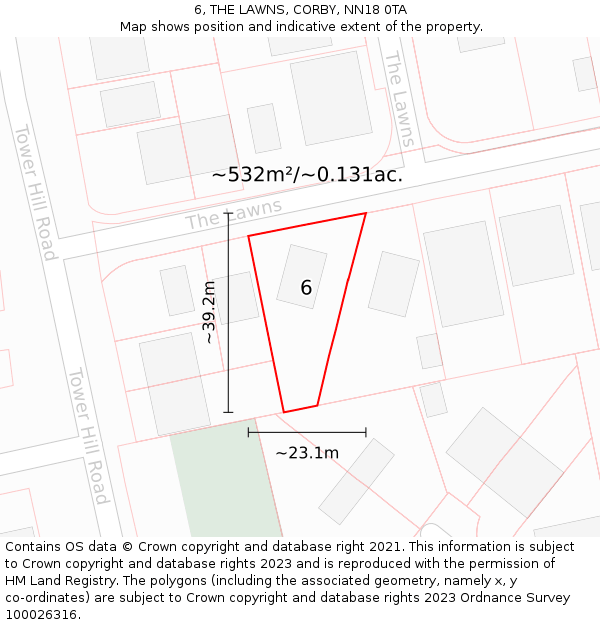6, THE LAWNS, CORBY, NN18 0TA: Plot and title map