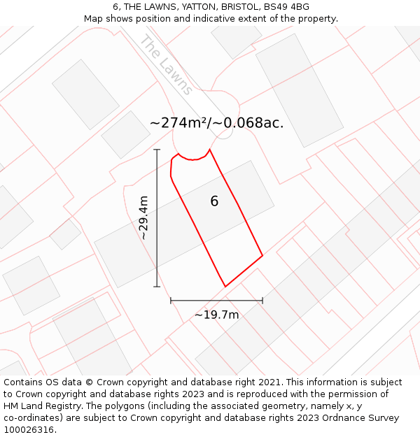 6, THE LAWNS, YATTON, BRISTOL, BS49 4BG: Plot and title map