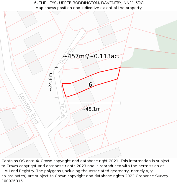 6, THE LEYS, UPPER BODDINGTON, DAVENTRY, NN11 6DG: Plot and title map