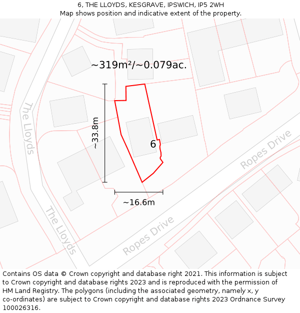 6, THE LLOYDS, KESGRAVE, IPSWICH, IP5 2WH: Plot and title map