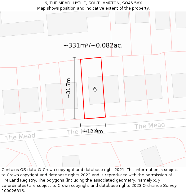 6, THE MEAD, HYTHE, SOUTHAMPTON, SO45 5AX: Plot and title map