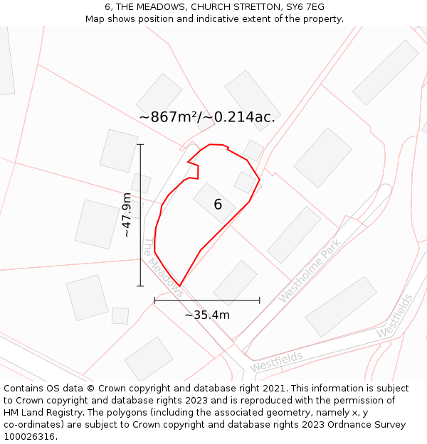 6, THE MEADOWS, CHURCH STRETTON, SY6 7EG: Plot and title map