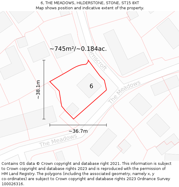 6, THE MEADOWS, HILDERSTONE, STONE, ST15 8XT: Plot and title map