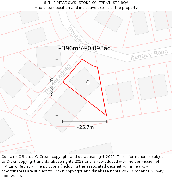 6, THE MEADOWS, STOKE-ON-TRENT, ST4 8QA: Plot and title map