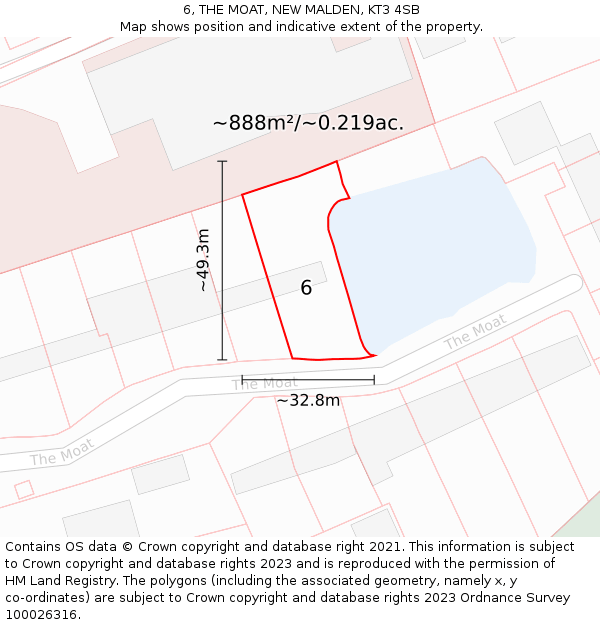 6, THE MOAT, NEW MALDEN, KT3 4SB: Plot and title map