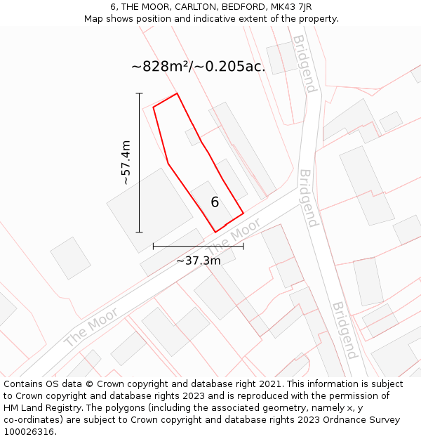 6, THE MOOR, CARLTON, BEDFORD, MK43 7JR: Plot and title map