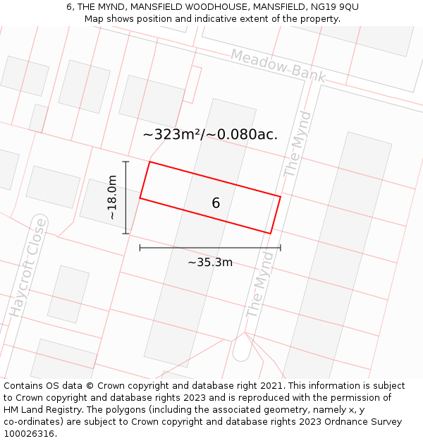 6, THE MYND, MANSFIELD WOODHOUSE, MANSFIELD, NG19 9QU: Plot and title map