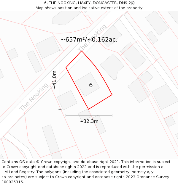 6, THE NOOKING, HAXEY, DONCASTER, DN9 2JQ: Plot and title map