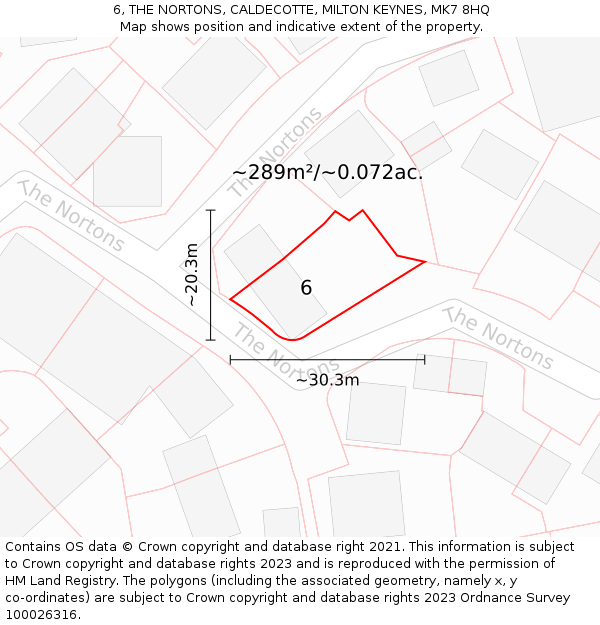 6, THE NORTONS, CALDECOTTE, MILTON KEYNES, MK7 8HQ: Plot and title map