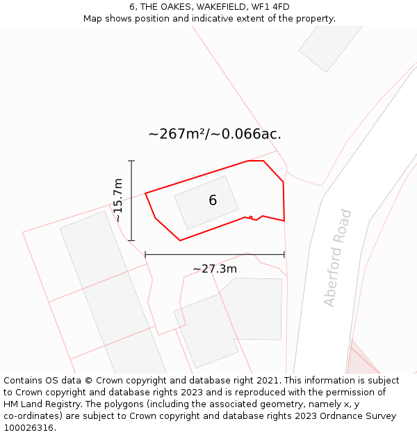 6, THE OAKES, WAKEFIELD, WF1 4FD: Plot and title map