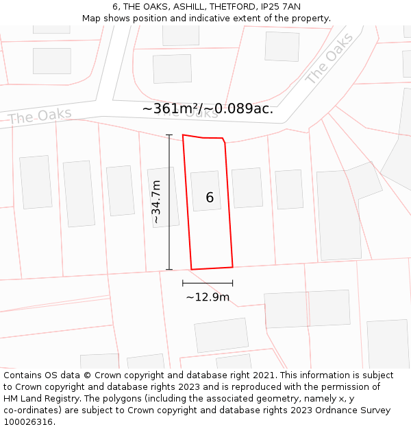 6, THE OAKS, ASHILL, THETFORD, IP25 7AN: Plot and title map