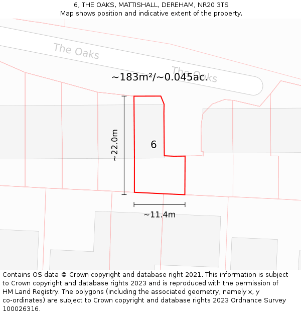 6, THE OAKS, MATTISHALL, DEREHAM, NR20 3TS: Plot and title map