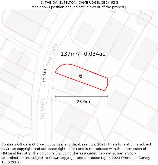 6, THE OAKS, MILTON, CAMBRIDGE, CB24 6ZG: Plot and title map